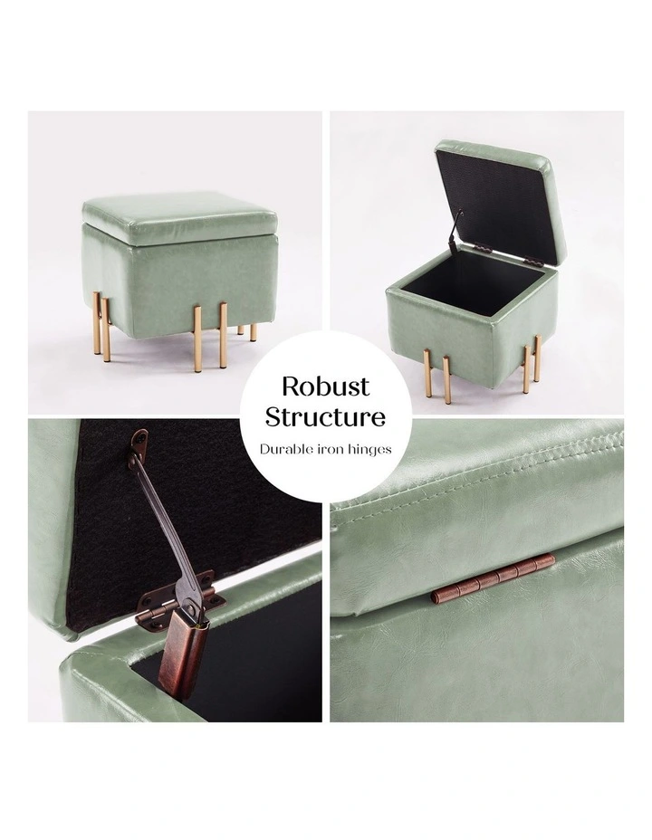 PU Leather Cube Ottoman Storage/Footstool Set of 2 45cm in Green image 7