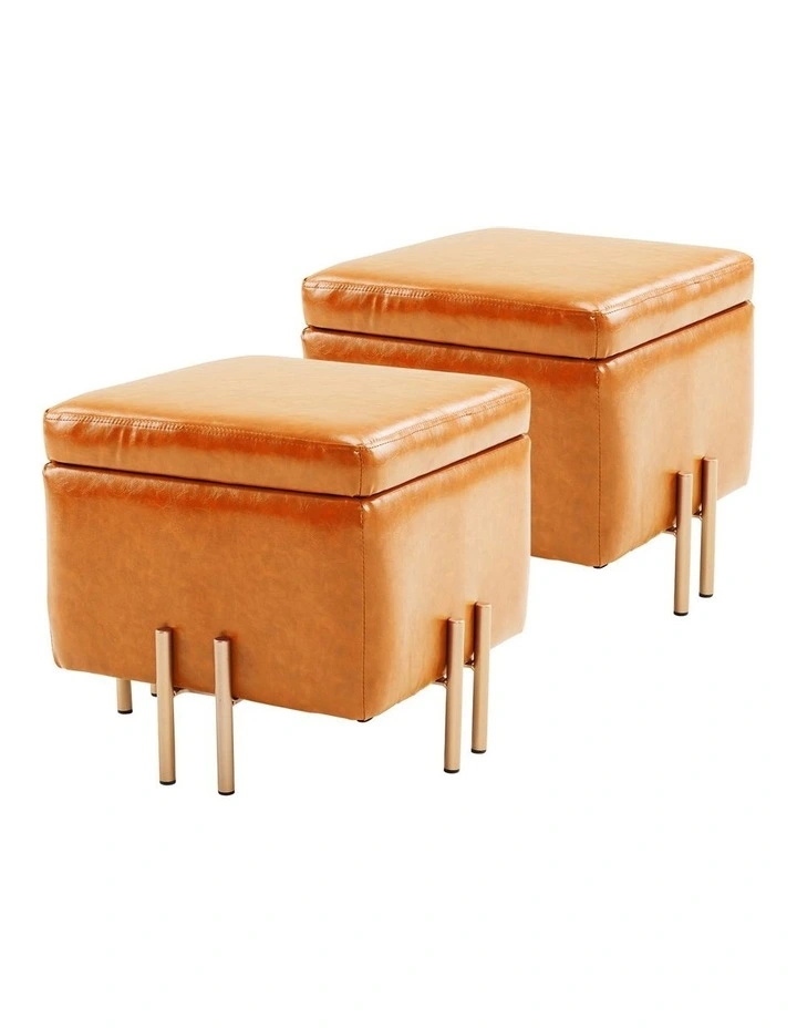 Storage Ottoman Cube Seat 2 Set 45cm in Light Brown image 1
