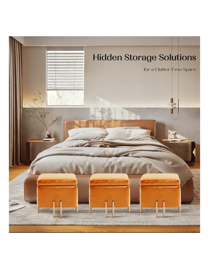 Storage Ottoman Cube Seat 2 Set 45cm in Light Brown image 3