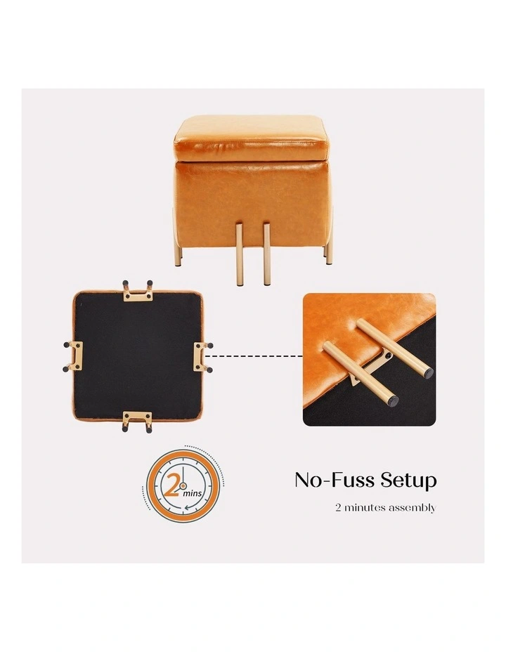 Storage Ottoman Cube Seat 2 Set 45cm in Light Brown image 5