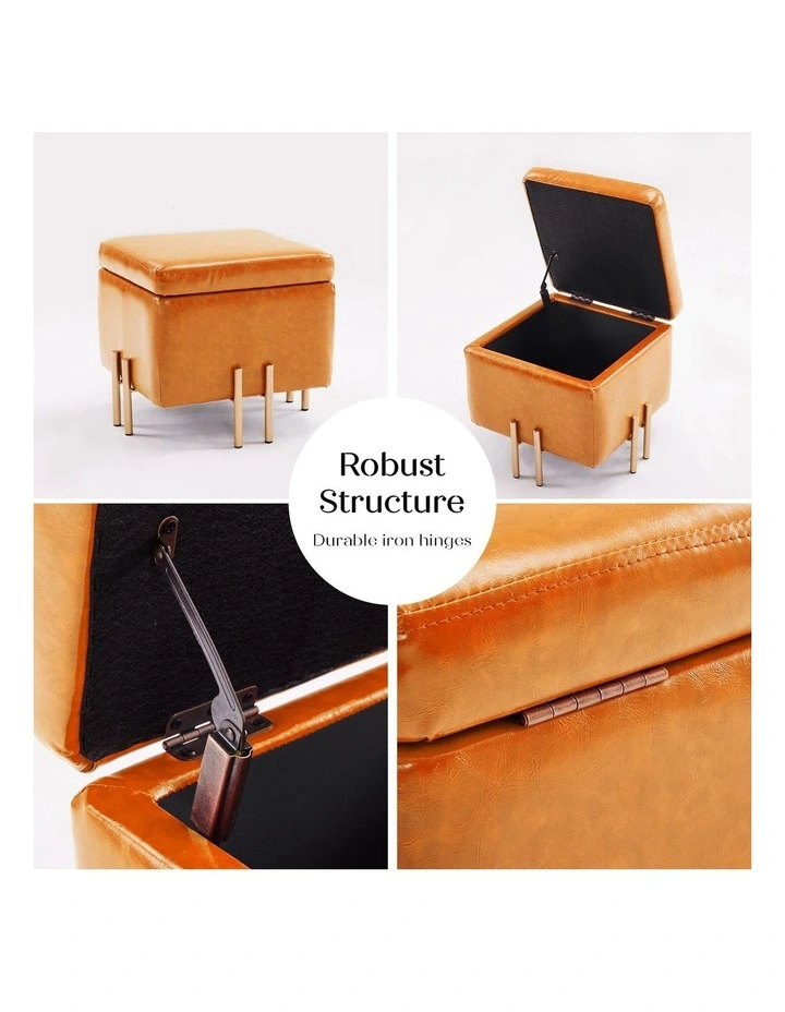 Storage Ottoman Cube Seat 2 Set 45cm in Light Brown image 7