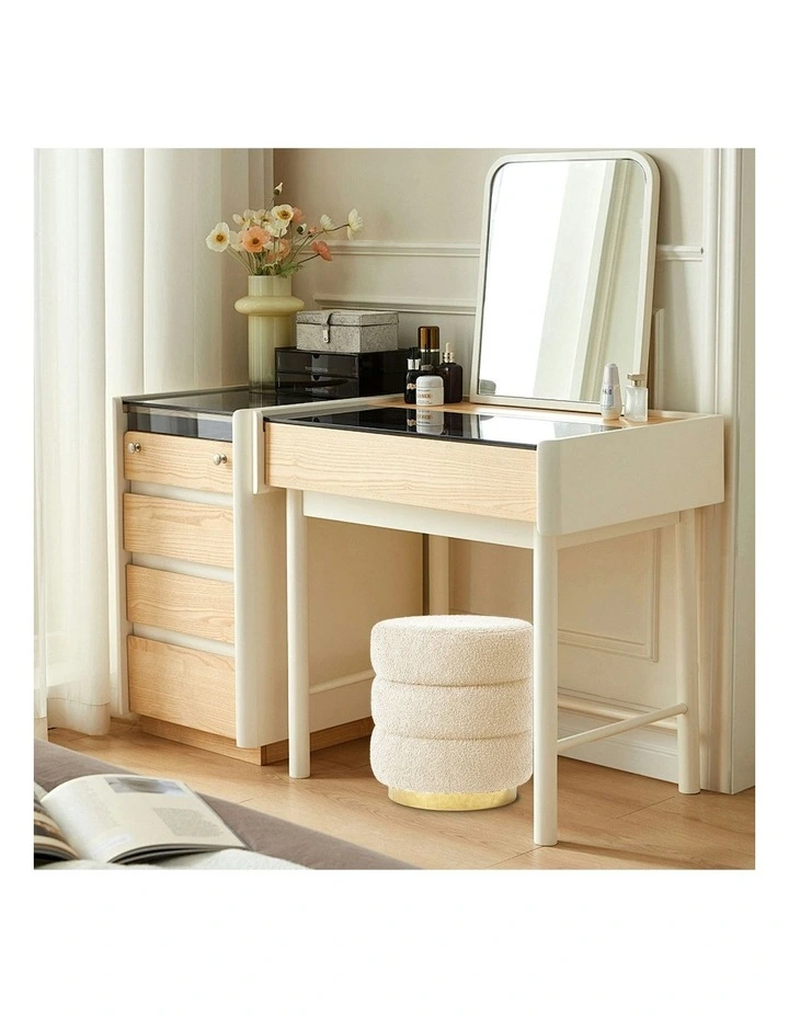 Round Stacked Ottoman Stool 38cm in Beige image 3