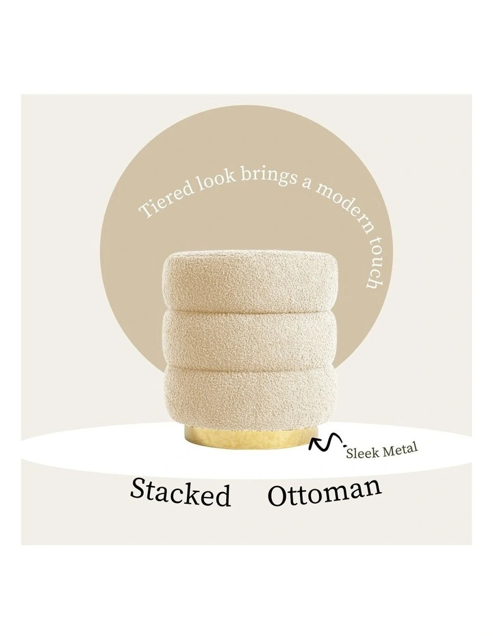 Round Stacked Ottoman Stool 38cm in Beige image 4