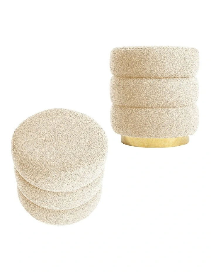 Round Stacked Ottoman Stool 2 Set 38cm in Beige image 1