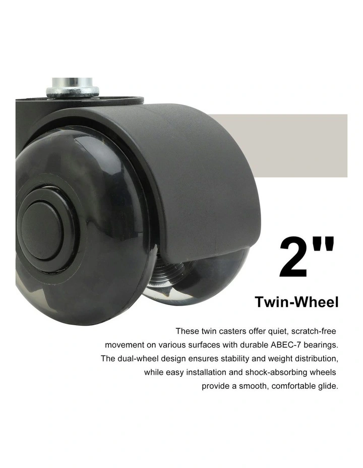 5X 2 Twin Wheel Office Chair Casters 11x22mm in Black image 3