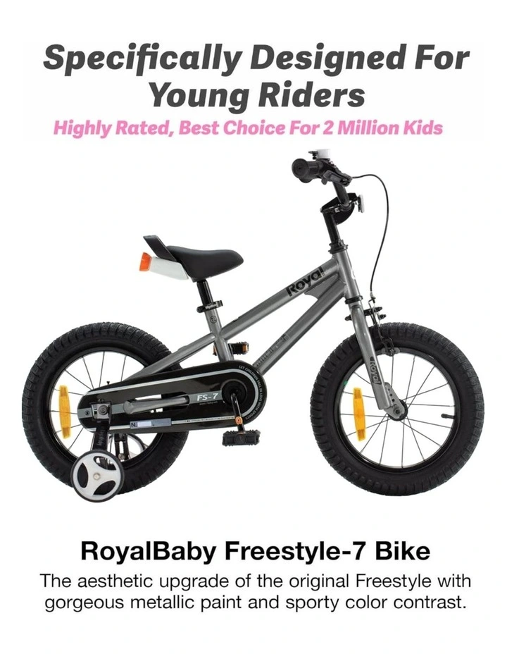 RoyalBaby Freestyle Grey 7th Sport Kids Bike with Training Wheels 16 Inch Wheel Bicycle Boys Girls image 3