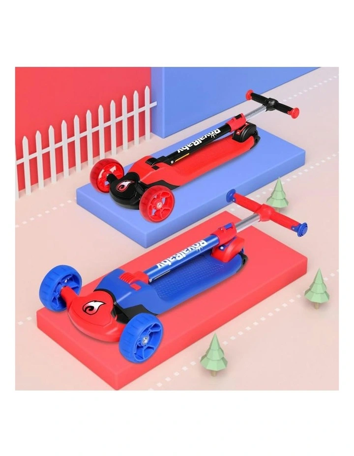 Foldable Adjustable Flasing Wheels Kick Scooter in Blue Red image 3