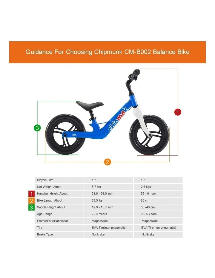 Chipmunk Balance Bike Eva Tire Toddler Training Bicycle in Blue image 4