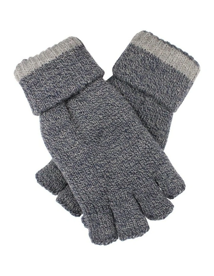 Fingerless Knit Gloves in Navy Marle image 1