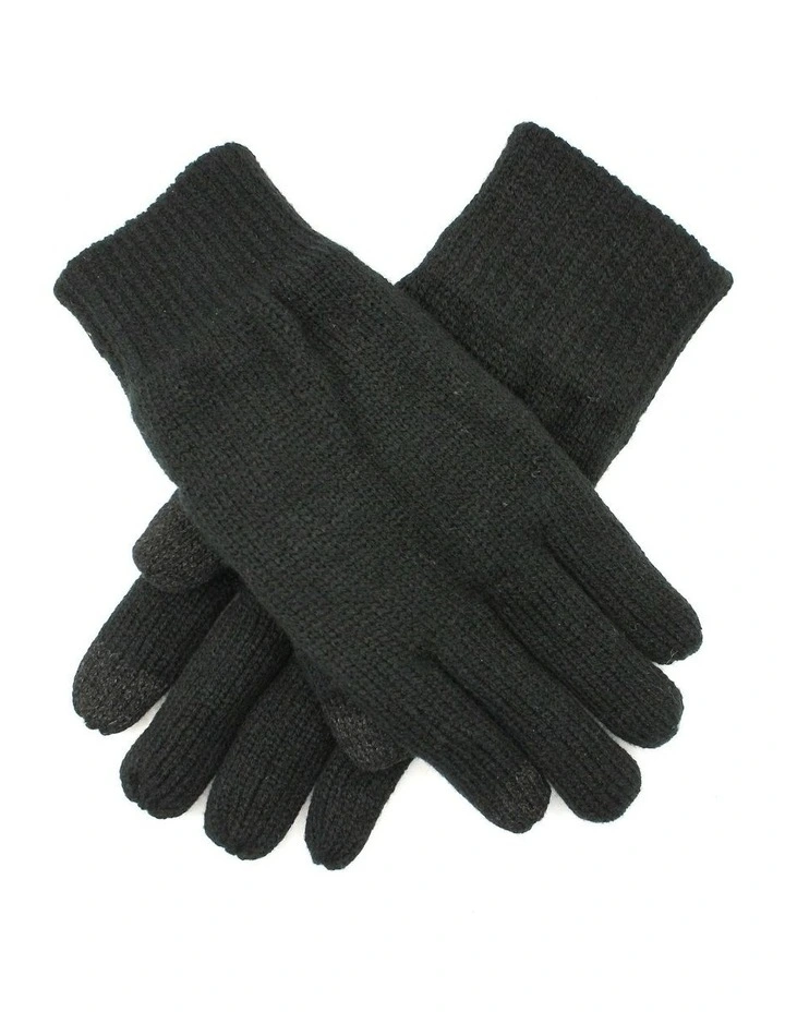 Thinsulate Lined Touchscreen Knit Gloves in Black image 1