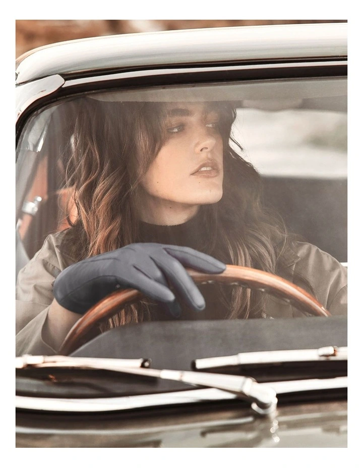 Silk Lined Leather Gloves in Black image 2