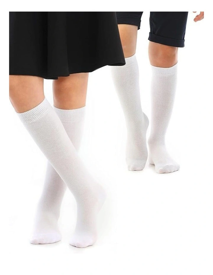 Cotton Plain Knee High School Socks 1 Pair in White image 1