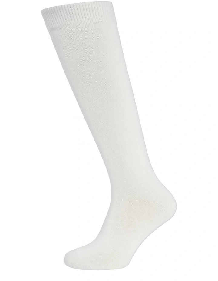 Cotton Plain Knee High School Socks 1 Pair in White image 2