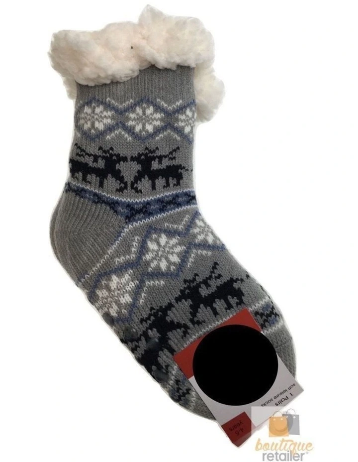 Thick Fluffy Kids Bed Socks With Grip One Pair in Assorted Colours image 4