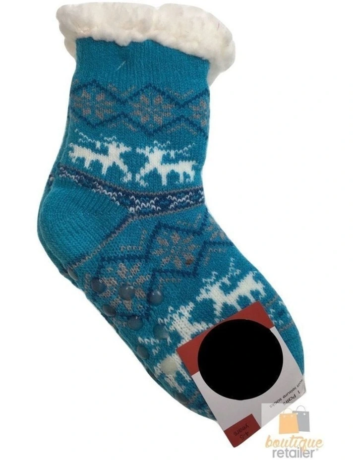 Thick Fluffy Kids Bed Socks With Grip One Pair in Assorted Colours image 5