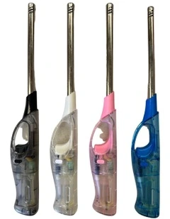 Clear Long Gas Lighters With Safety Lock x12 in Multi