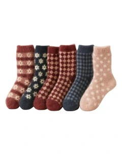 Thermal Angora Wool Socks 6 Pairs in Multi