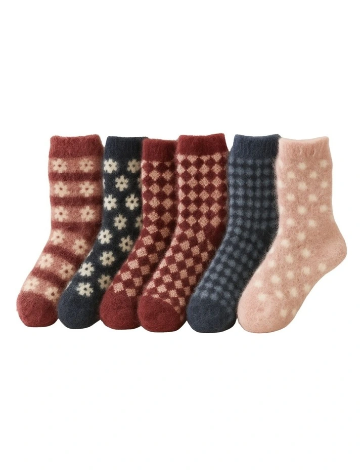 Thermal Angora Wool Socks 6 Pairs in Multi image 1