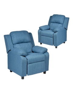Erika Kids Recliner Sofa Chair Lounge Couch Armchair Childrens Set of 2 in Blue