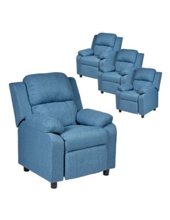 Erika Kids Recliner Sofa Chair Blue Lounge Couch Armchair Set of 4 in Blue