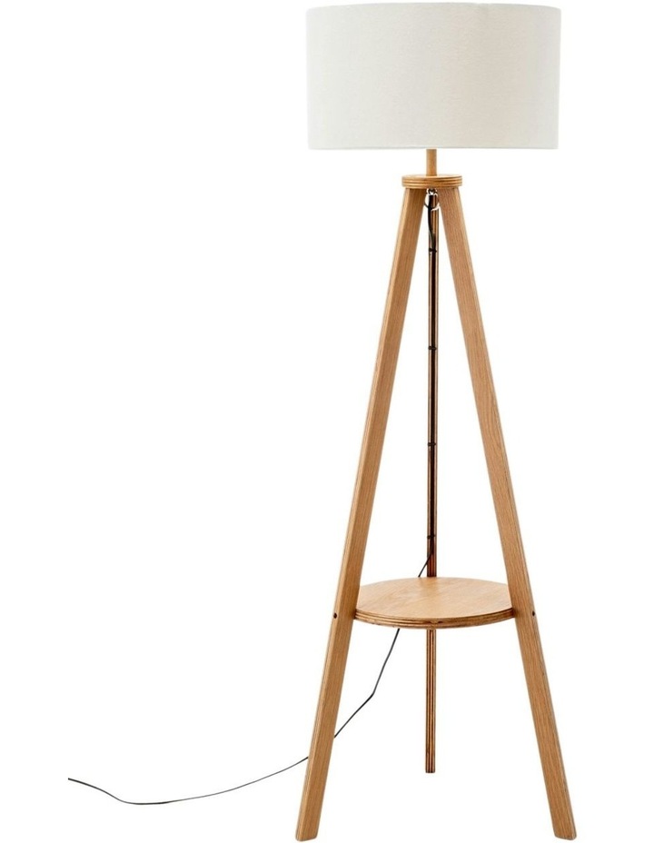 Tripod Floor Lamp With Round Wood Shelf in Natural image 1
