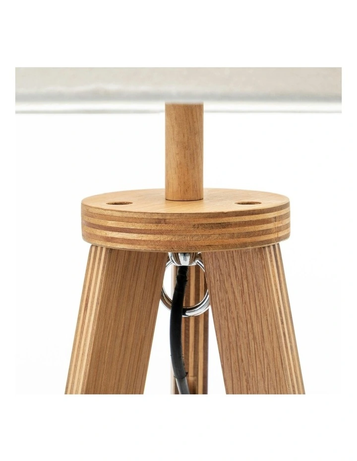 Tripod Floor Lamp With Round Wood Shelf in Natural image 2