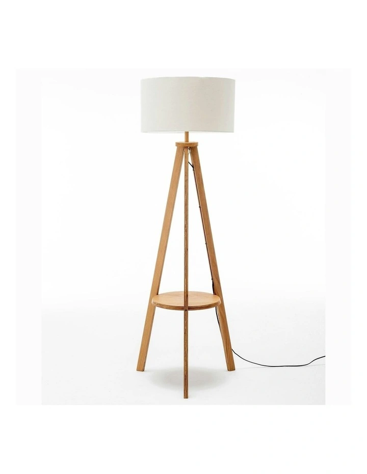 Tripod Floor Lamp With Round Wood Shelf in Natural image 4