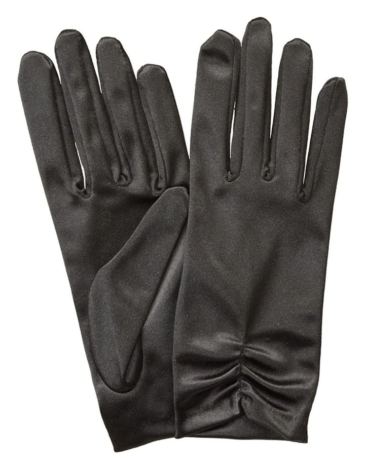 Satin Ruched Wrist Length Evening Gloves Prom in Black image 1