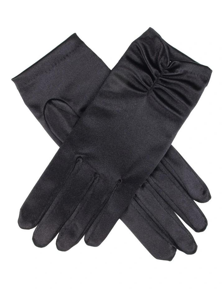 Satin Ruched Wrist Length Evening Gloves Prom in Black image 3