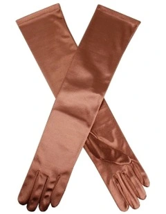 Long Above Elbow Satin Gloves in Bronze