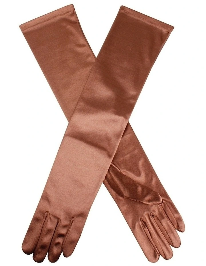 Long Above Elbow Satin Gloves in Bronze image 1