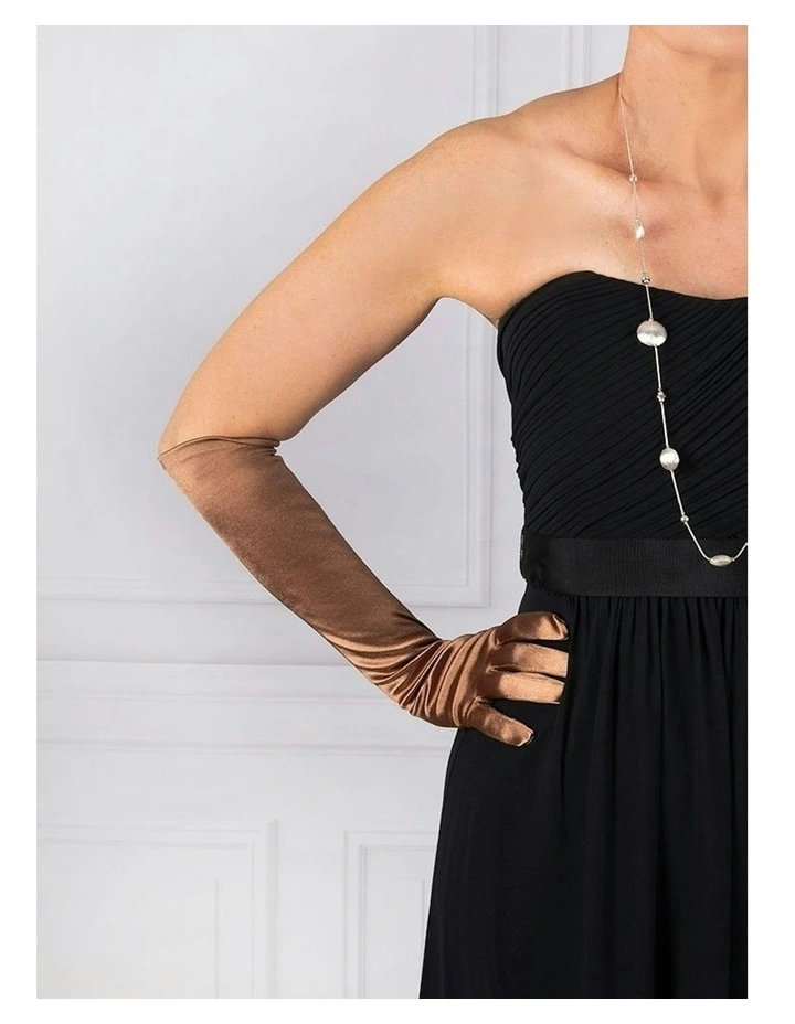 Long Above Elbow Satin Gloves in Bronze image 2