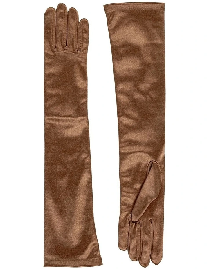 Long Above Elbow Satin Gloves in Bronze image 3