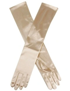 Long Above Elbow Satin Gloves in Gold