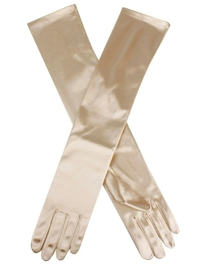 Long Above Elbow Satin Gloves in Gold image 1
