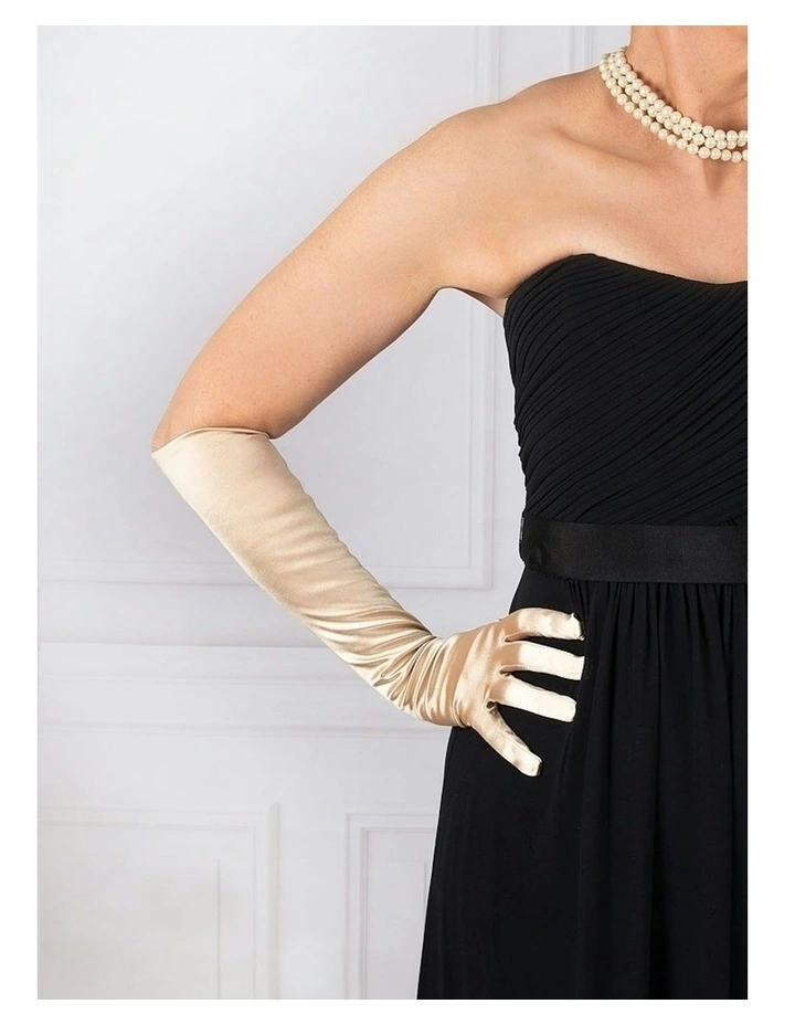 Long Above Elbow Satin Gloves in Gold image 5