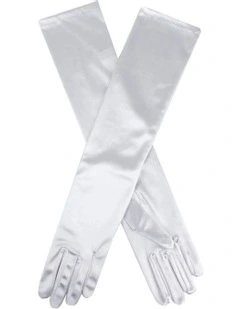 Long Above Elbow Satin Gloves in Silver Grey