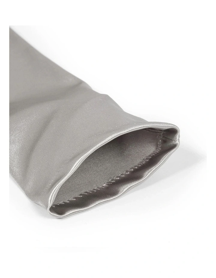Long Above Elbow Satin Gloves in Silver Grey image 3