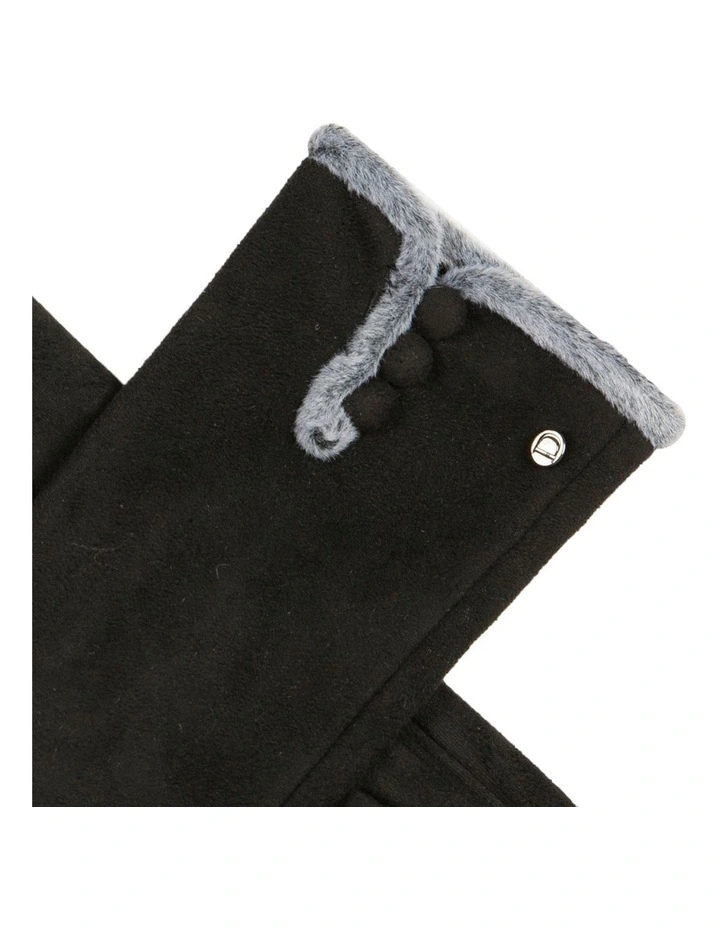 Soft Feel Touchscreen Gloves with Faux Fur and Button Trim in Black image 3