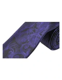 Premium Tapestry Slim Skinny Tie 5cm in Purple/Black