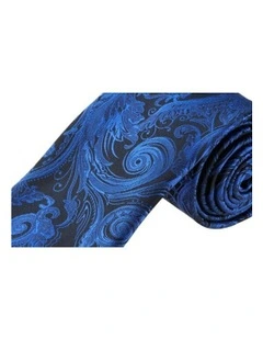 Premium Tapestry Slim Skinny Tie Paisley 5cm in Royal Blue