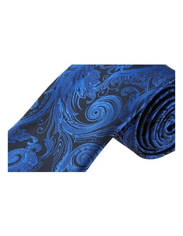 Premium Tapestry Slim Skinny Tie Paisley 5cm in Royal Blue image 1