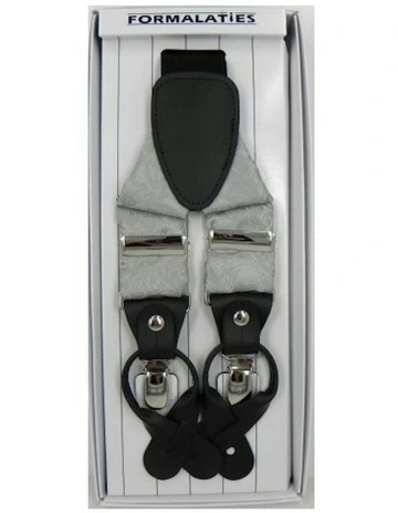 Paisley Tapestry Convertible Suspenders Braces Y Back in Platinum