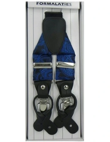 Paisley Tapestry Convertible Suspenders Braces Y Back in Royal Blue