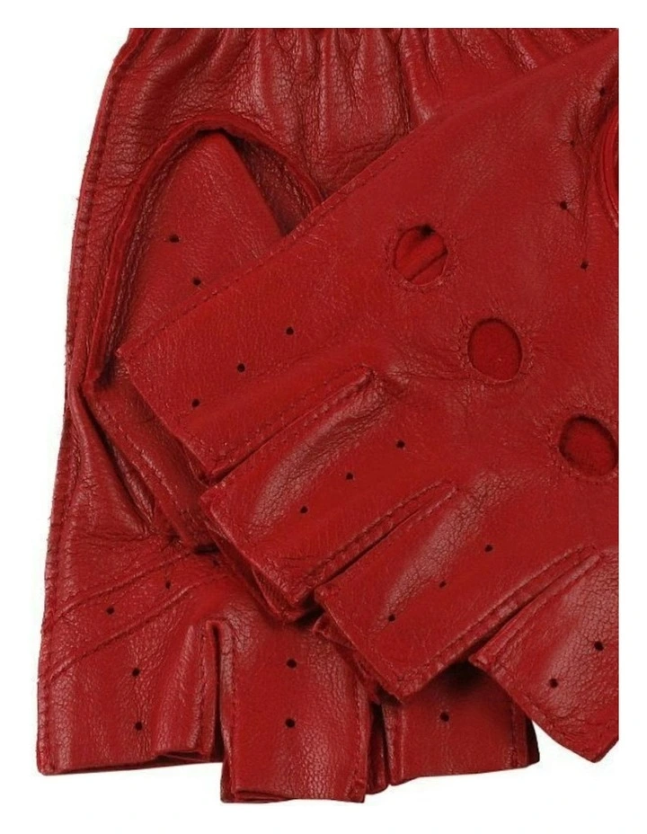 Womens Fingerless Leather Driving Gloves in Berry image 3