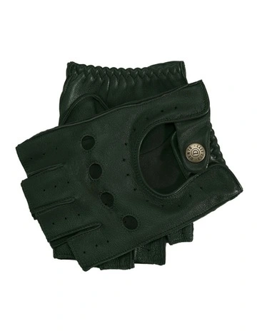 Fingerless Leather Driving Gloves in British Racing Green