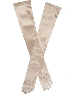 Bella Long Opera Satin Gloves in Champagne