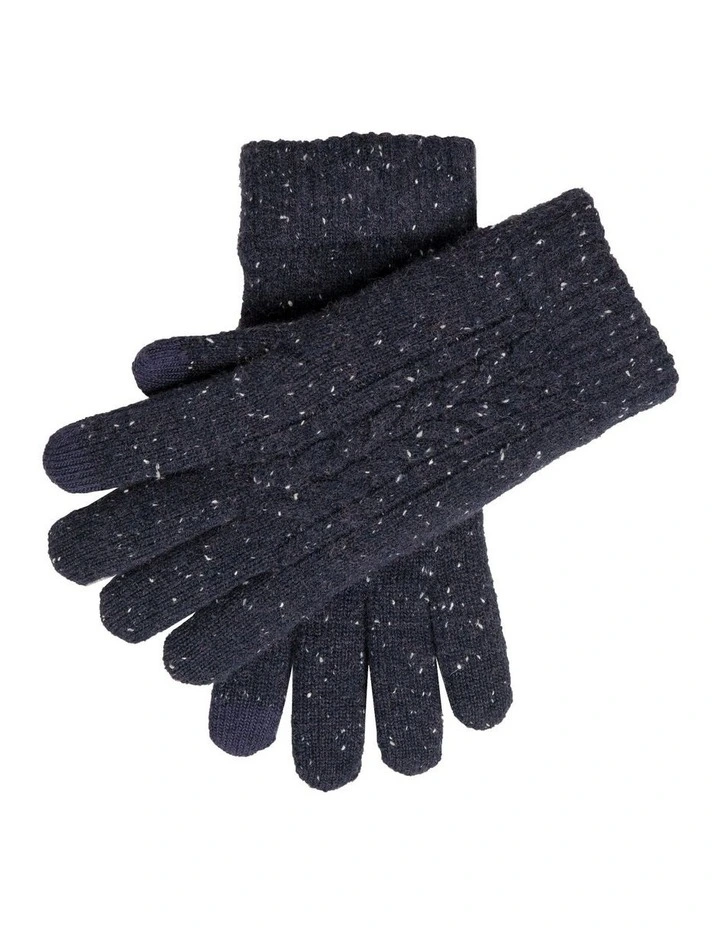 Touchscreen Cable Knit Gloves with Marl Yarn in Navy image 1