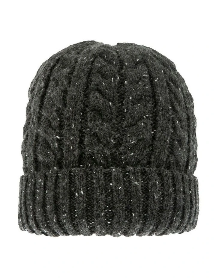 Cable Knit Beanie Hat with Marl Yarn in Charcoal image 1