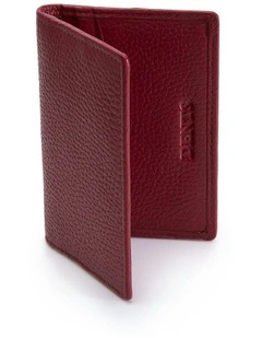Pebble Grain Leather Card Holder with RFID Blocking in Berry